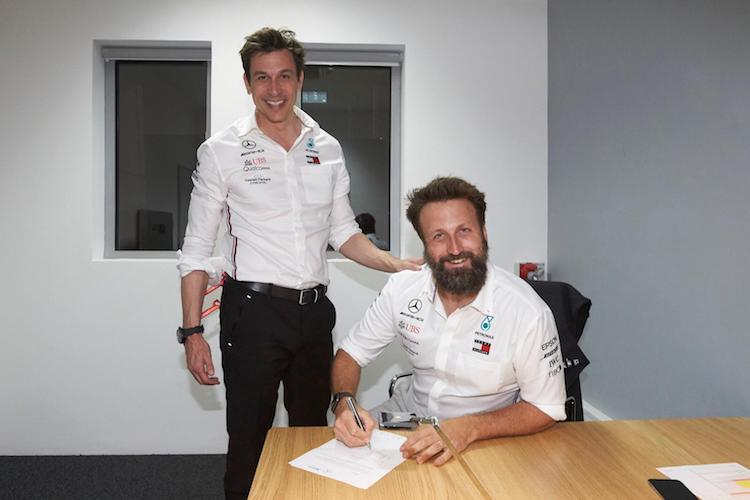 Mercedes-Motorsportdirektor Toto Wolff mit seinem neuen Sonderberater Paul Ripke