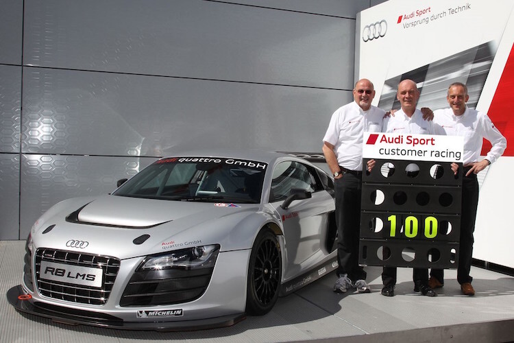 Jubiläum: Der 100. R8 LMS ist gebaut, v. l. Frowein, Dr. Ulrich