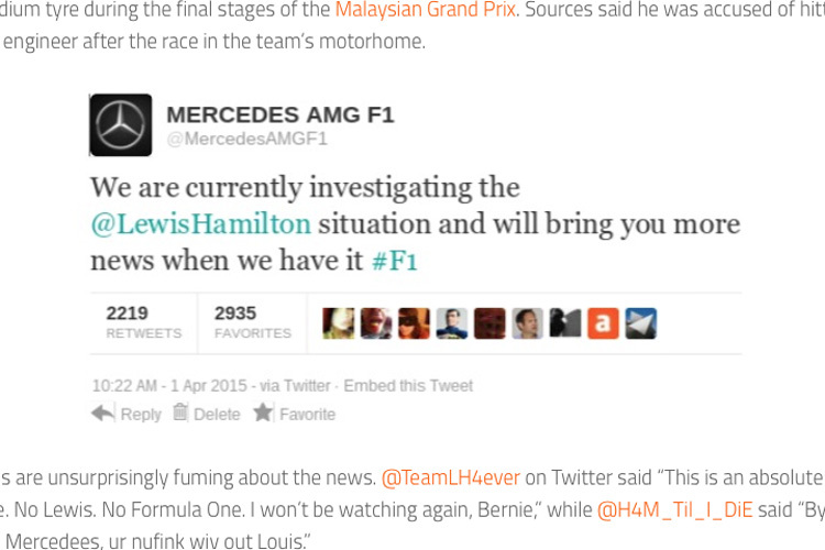 Affäre um Lewis Hamilton? Vorsicht, Twitter-Fälschung!