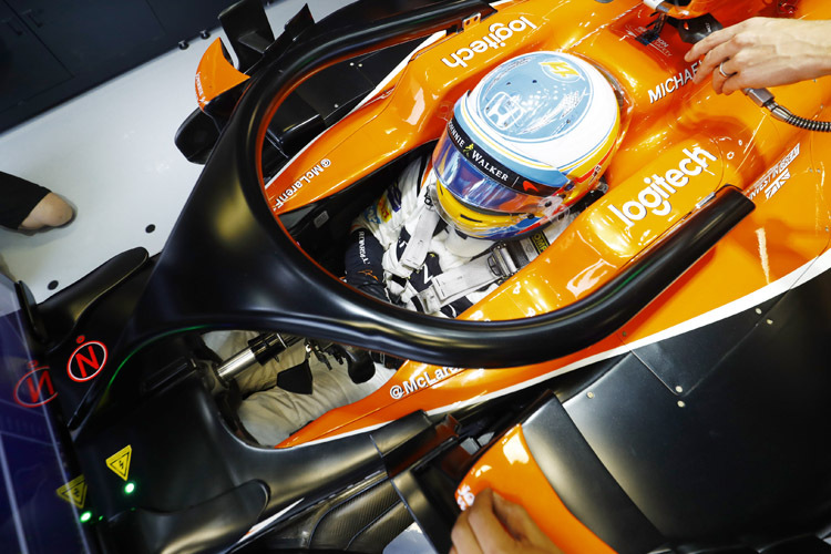 In Monza war Fernando Alonso mit dem Halo unterwegs 
