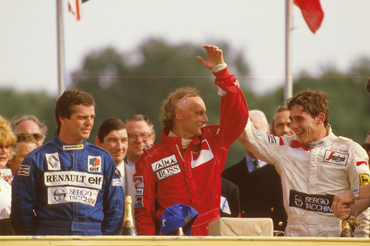 Lauda mit Warwick und Senna in England, 1984