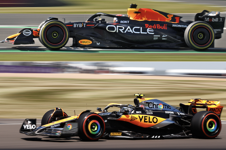 McLaren (unten) orientiert sich bei der Aerodynamik des 2023er Autos deutlich an Red Bull Racing