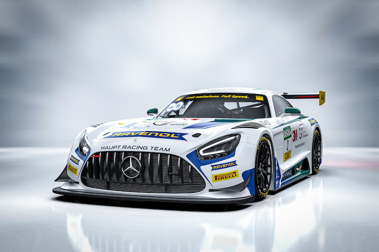 Der Haupt Racing Team Mercedes-AMG GT3 mit dem David Schumacher und Salman Owega im ADAC GT Masters angreifen.