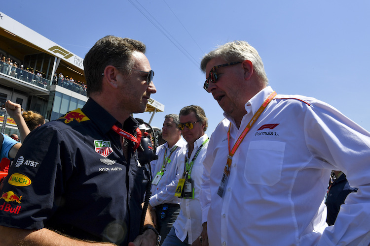 RBR-Teamchef Christian Horner und Formel-1-Sportchef Ross Brawn in Kanada 2019