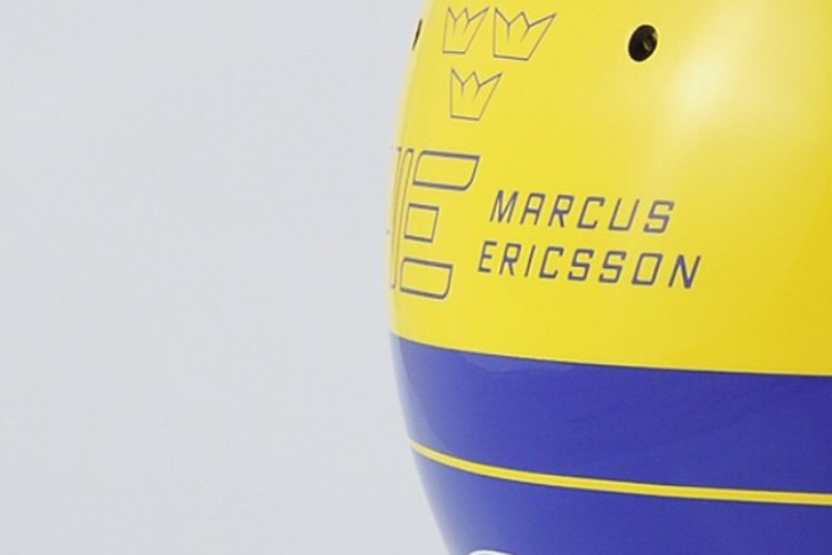 Sauber-Neuling Marcus Ericsson zeigt als Appetithappen einen Teil des neuen Helmdesigns