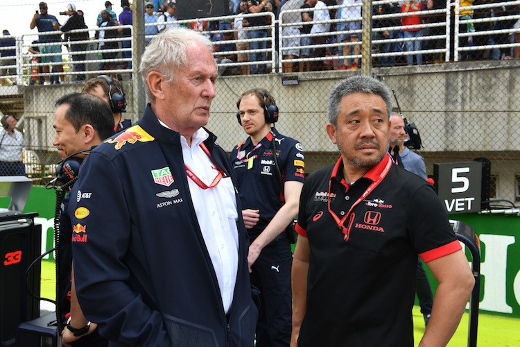 Dr. Helmut Marko 2019 in Brasilien mit Masahi Yamamoto, Geschäftsleiter des Formel-1-Programms von Honda