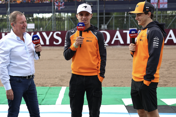 Martin Brundle mit Lando Norris und Oscar Piastri (hier in Silverstone)
