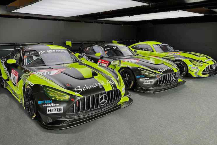 Die Mercedes-AMG-Armada von Schnitzelalm Racing beim 24-Stunden-Rennen auf dem Nürburgring