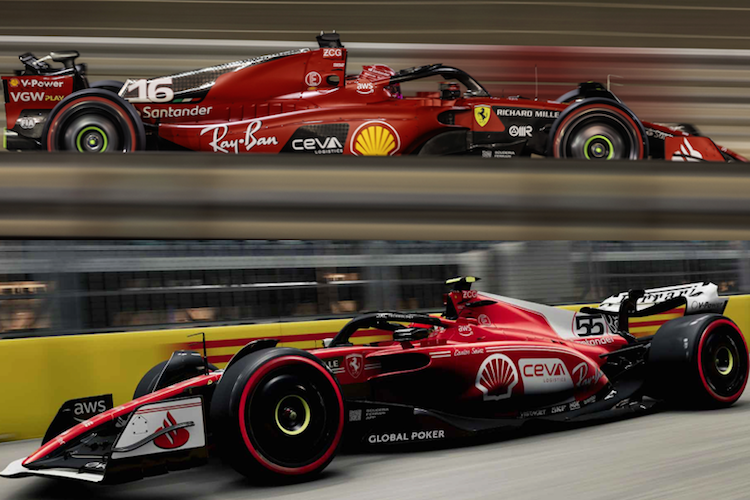 Ferrari in Bahrain 2023 (oben) und in Las Vegas (unten)