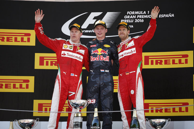 Das Podium in Barcelona - Räikkönen, Verstappen, Vettel