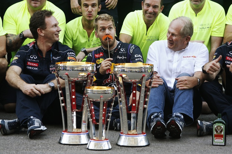 Christian Horner, Sebastian Vettel und Helmut Marko
