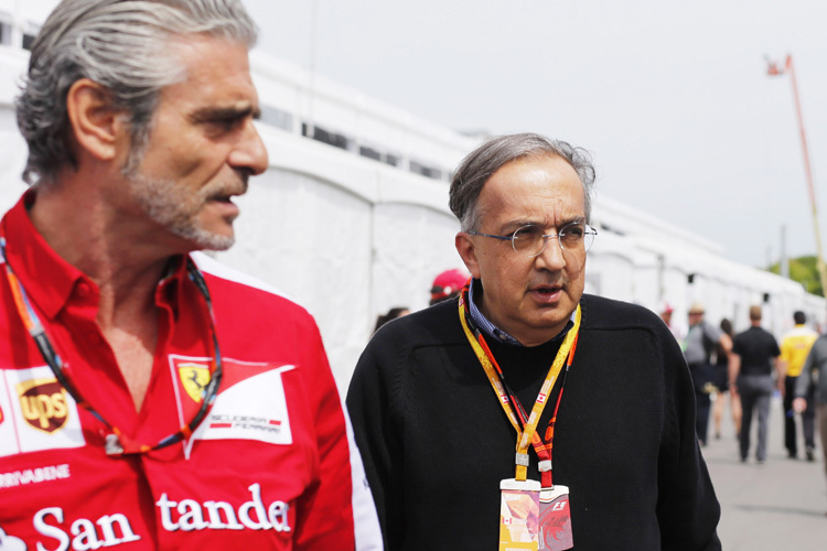 Sergio Marchionne (rechts) in Kanada mit Ferrari-Teamchef Maurizio Arrivabene