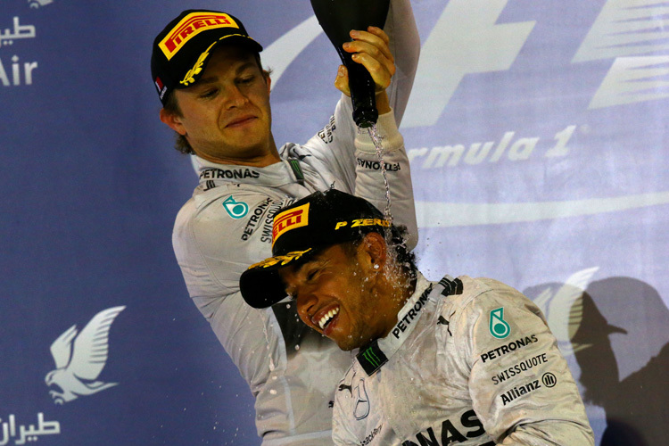 Nico Rosberg und Lewis Hamilton nach dem tollen Bahrain-GP