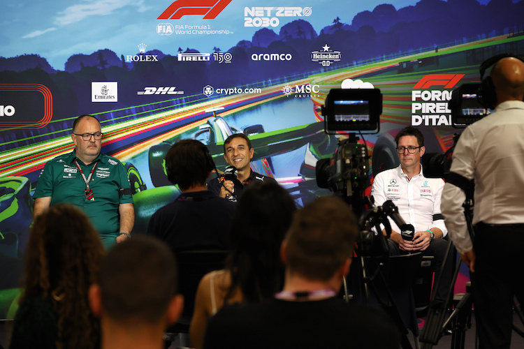 Tom McCullough (Aston Martin), Pierre Waché (Red Bull Racing) und Andrew Shovlin (Mercedes) 