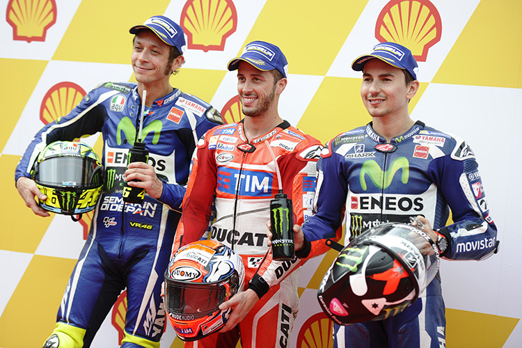 Die Top-3 im Qualifying: Valentino Rossi, Pole-Setter Andrea Dovizioso und Jorge Lorenzo