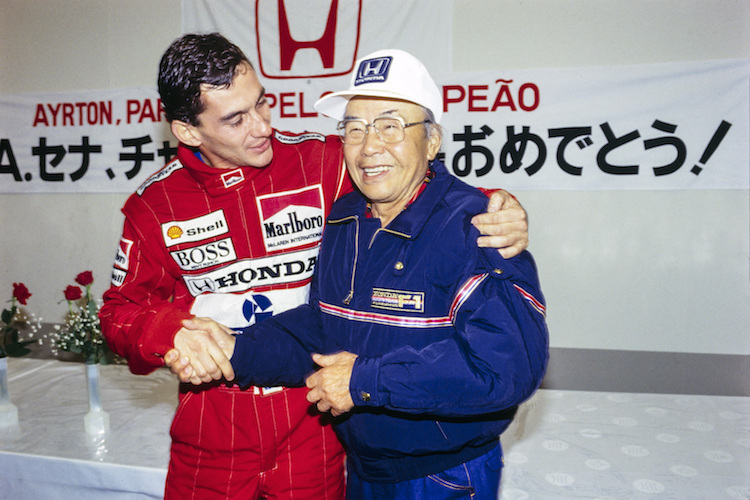 Ayrton Senna und Soichiro Honda 1988