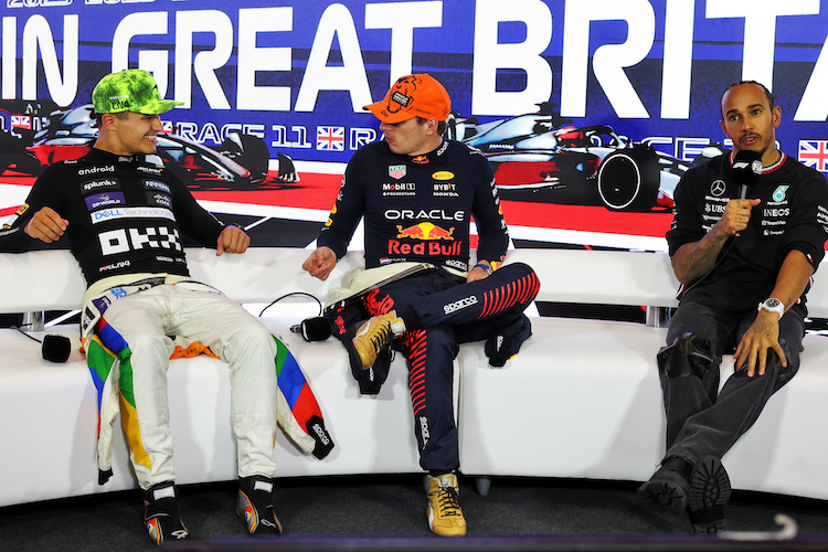 Lando Norris, Max Verstappen und Lewis Hamilton nach dem britischen Grand Prix in Silverstone