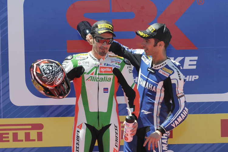 Max Biaggi (li.) und Marco Melandri eroberten zusammen 41 Superbike-Laufsiege