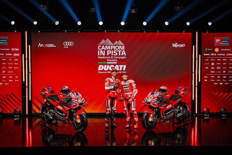 Francesco Bagnaia und Marc Marquez bei der Teampräsentation in Madonna di Campiglio