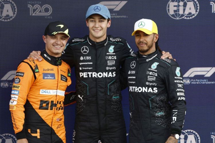 Lando Norris, George Russell & Sir Lewis Hamilton