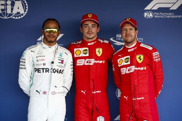 Charles Leclerc, Lewis Hamilton & Sebastian Vettel
