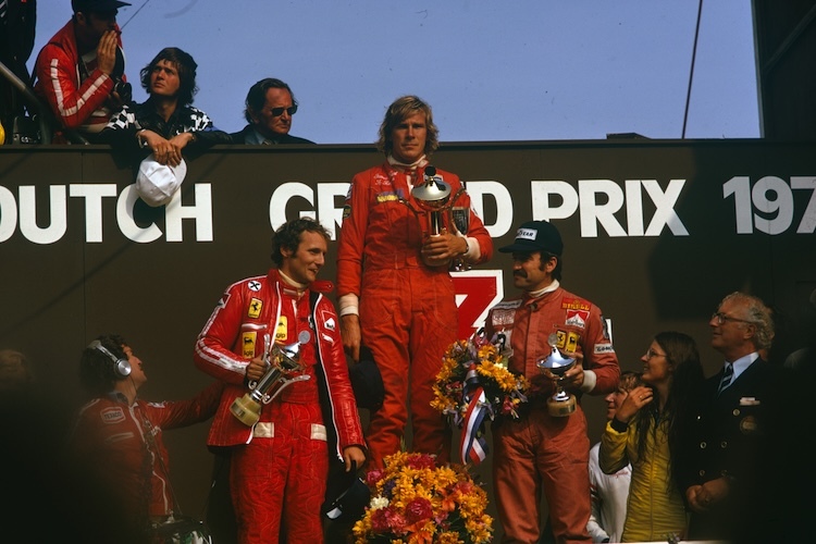 Von links: Niki Lauda, James Hunt, Clay Regazzoni