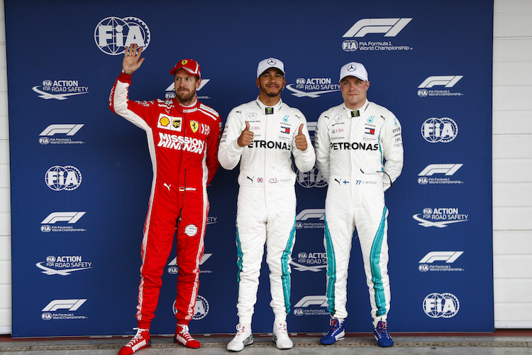 Sebastian Vettel, Lewis Hamilton und Valtteri Bottas