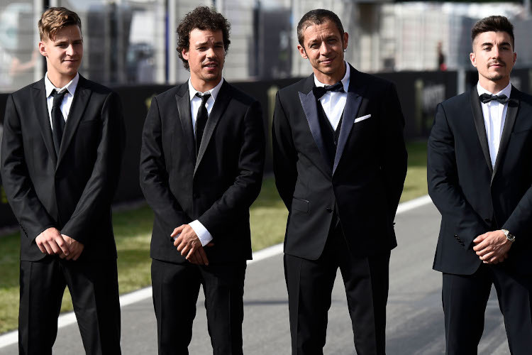 Sollen es für Yamaha richten: Fabio Quartararo, Franco Morbidelli, Valentino Rossi und Maverick Viñales