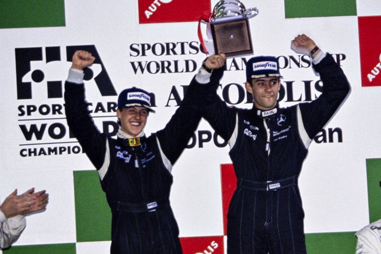 Michael Schumacher und Karl Wendlinger 1991 beim Sieg in Autopolis