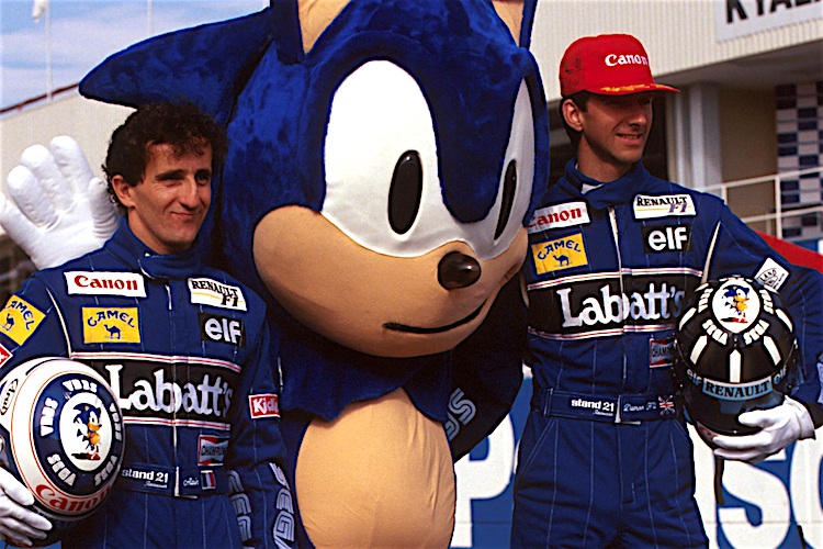 Alain Prost und Damon Hill mit einem Igel