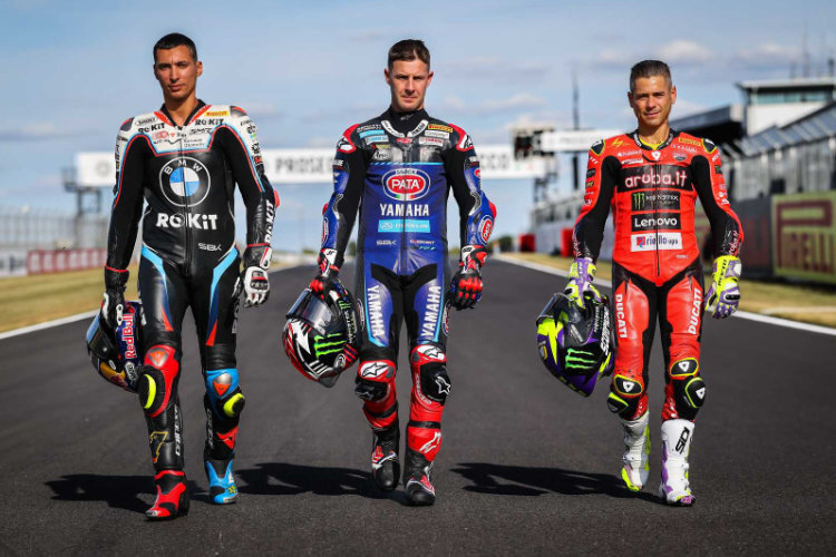 In Balaton sind drei Superbike-Weltmeister dabei (v.l.): Toprak Razgatlioglu, Jonathan Rea und Alvaro Bautista