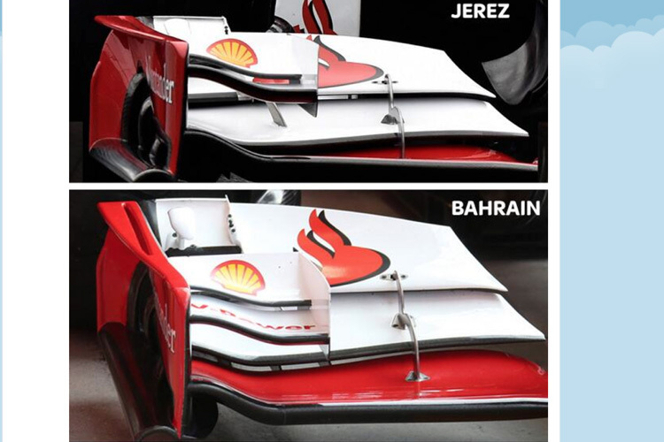 Die Ferrari-Frontflügel von Jerez und beim ersten Bahrain-Test