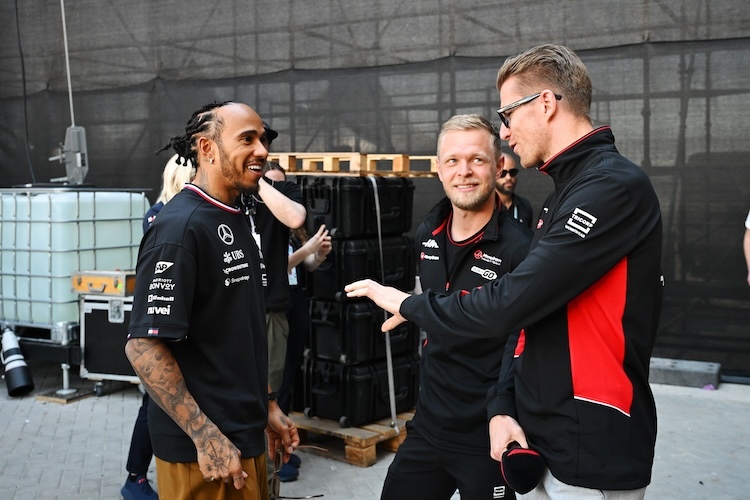 Lewis Hamilton, Kevin Magnussen und Nico Hülkenberg