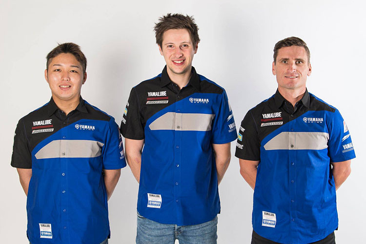 Das TEam von Yamaha Austria für 2018: Takuya Fujita, Marvin Fritz und Broc Parkes (vlnr.)