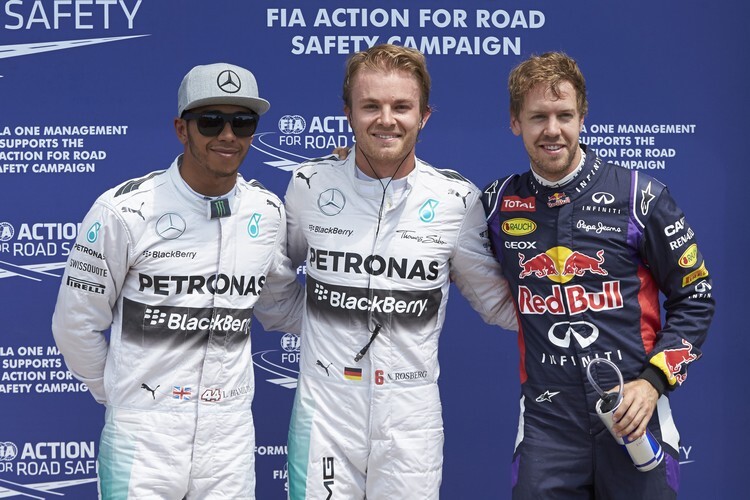 Lewis Hamilton, Nico Rosberg und Sebastian Vettel (v.l.)