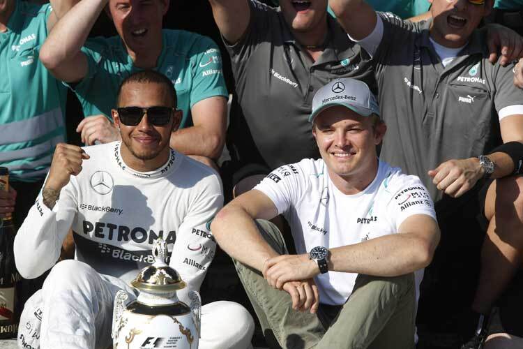 Lewis hamilton und Nico Rosberg hoffen auch in Spa auf einen Grund zum Feiern