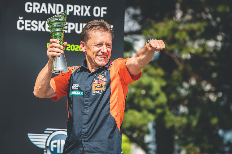 Mike Leitner: Jubel beim ersten MotoGP-Sieg von KTM in Brünn 2020