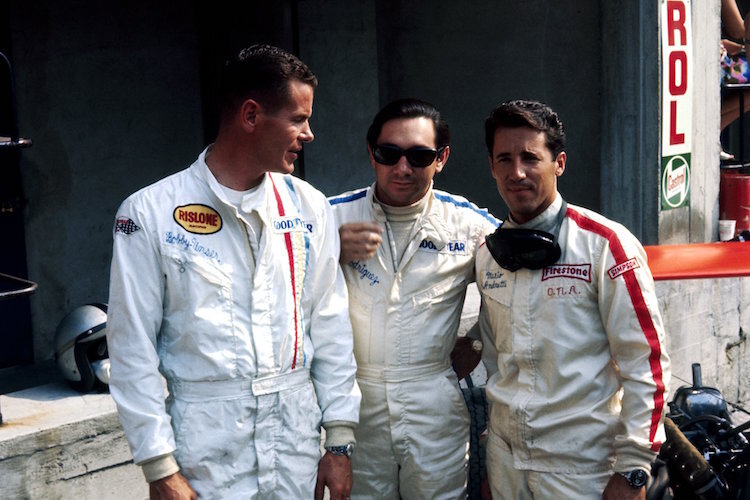 Bobby Unser, Pedro Rodríguez und Mario Andretti 1968 in Monza