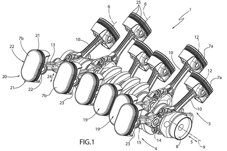 Ferrari-Patent: V12, dank spzieller Pleuel-Anordnung und Ovalkolben so kurz wie ein Reihen-Sechszylinder