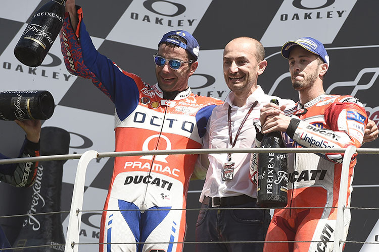 Danilo Petrucci, Ducati-CEO Claudio Domenicali und Mugello-Sieger Andrea Dovizioso