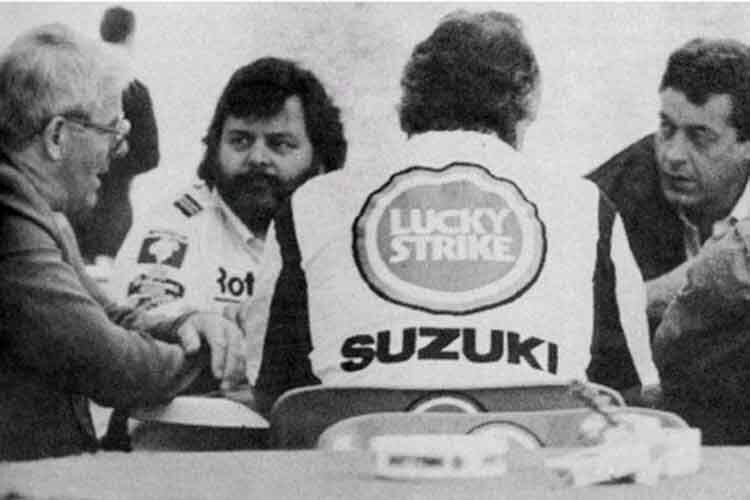 Jo Zegwaard, Steve Whitelock (HRC), Garry Taylor (Suzuki) und Mike Trimby (IRTA)