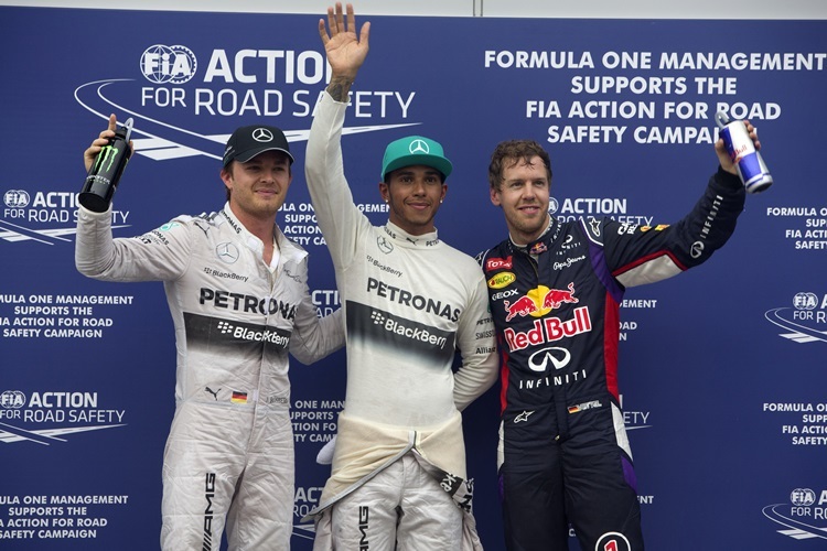 Die Startaufstellung - 1. Hamilton, 2. Vettel, 3. Rosberg