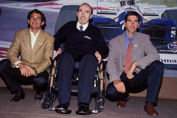 Senna mit Teamchef Frank Williams und seinem Teamkollegen Damon Hill