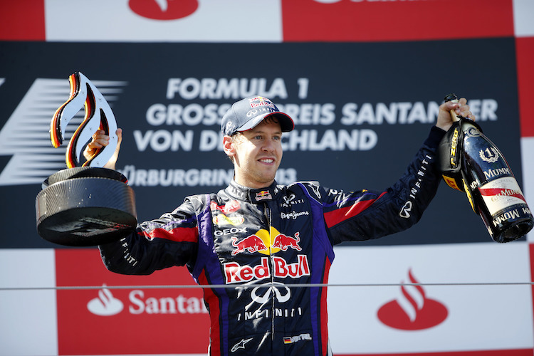 Sebastian Vettel 2013 nach seinem Sieg auf dem Nürburgring