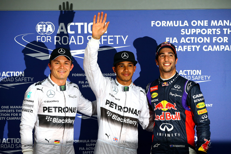 Die schnellsten Drei in Melbourne: Hamilton (Mitte), Rosberg (links), Ricciardo