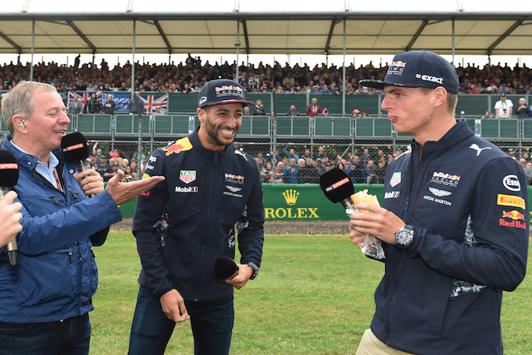 Martin Brundle mit Daniel Ricciardo und Max Verstappen