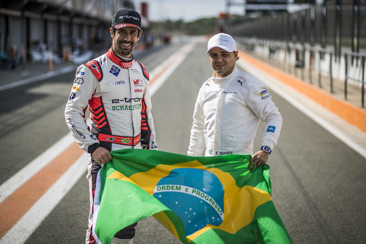 Felipe Massa (rechts) mit seinem brasilianischen Kollegen Lucas di Grassi