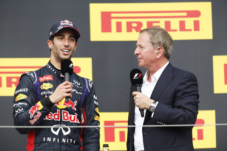 Daniel Ricciardo mit Martin Brundle nach dem Sieg in Ungarn 2014