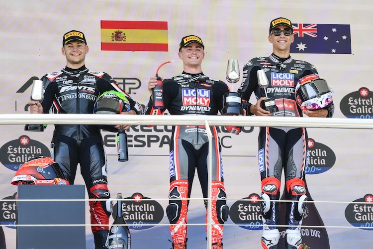 Gonzalez, Baltus (li.), Agius (re.) in Jerez: Eines von zehn Dreifach-Podien für Hersteller Kalex