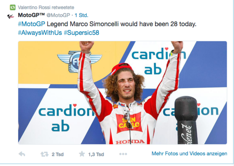 Dieses Foto retweetete Valentino Rossi auf seinem Twitter-Profil